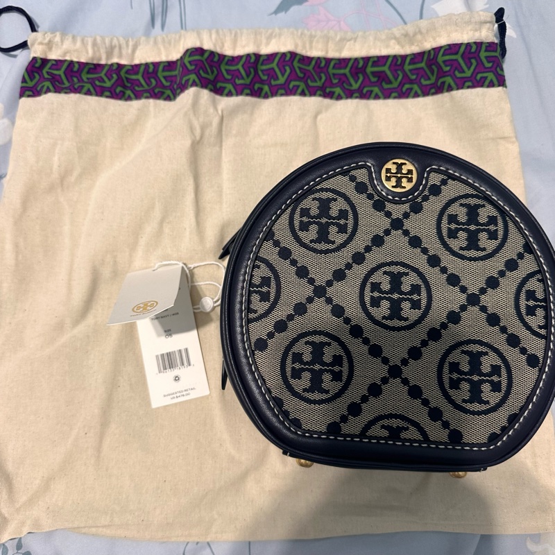 Tory Burch T monogram 專櫃款 藍老花 圓餅包 大顆 大手機中夾可入 熱門包款-3