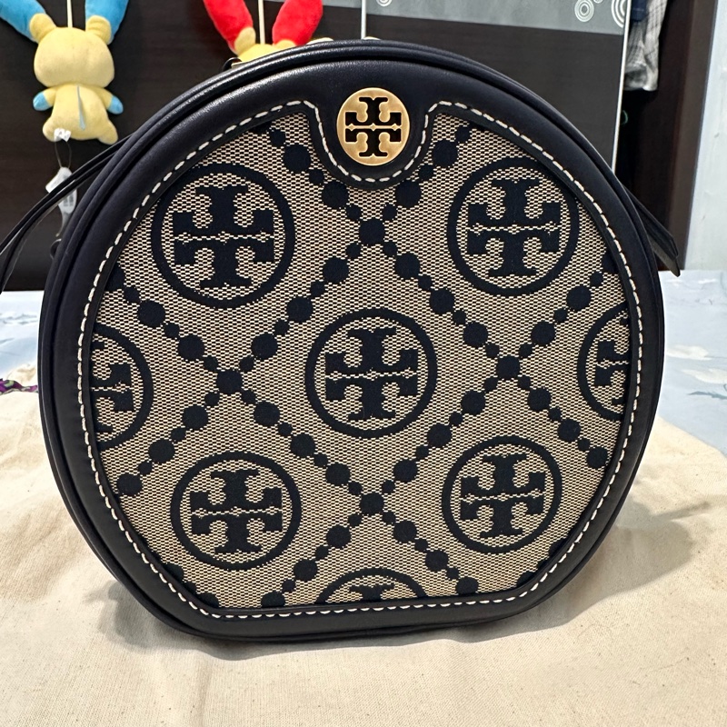 Tory Burch T monogram 專櫃款 藍老花 圓餅包 大顆 大手機中夾可入 熱門包款-5