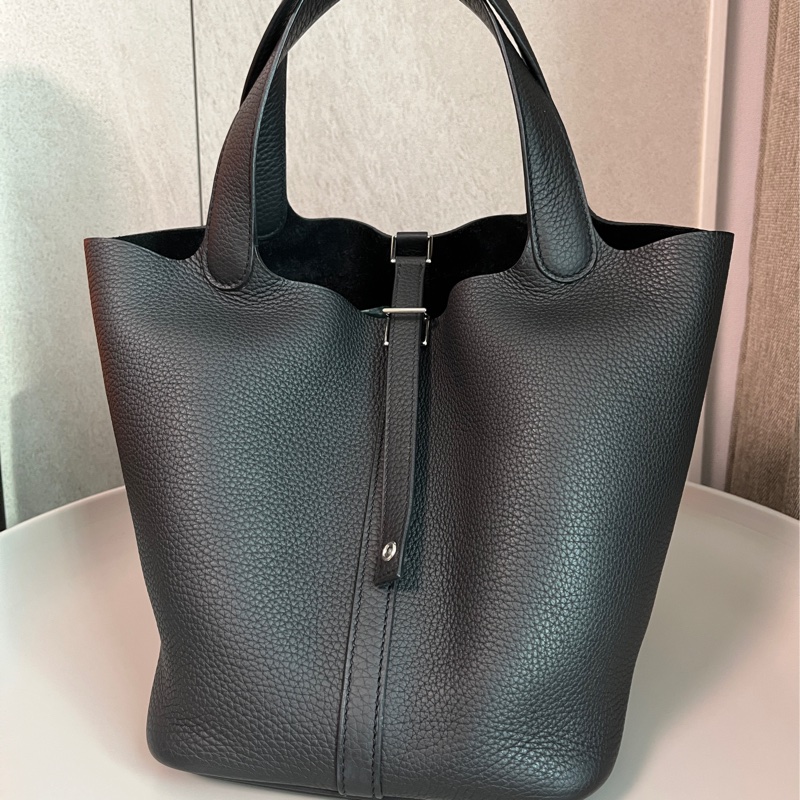 ❌售出 價甜Hermes 愛馬仕 菜籃子22 黑色銀釦-5