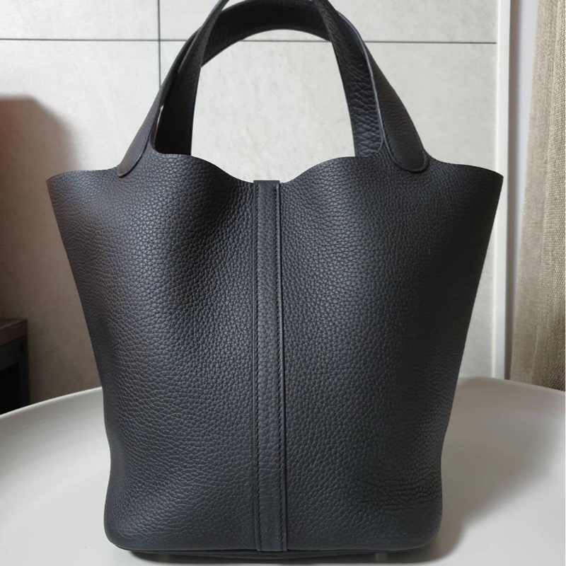 ❌售出 價甜Hermes 愛馬仕 菜籃子22 黑色銀釦-6