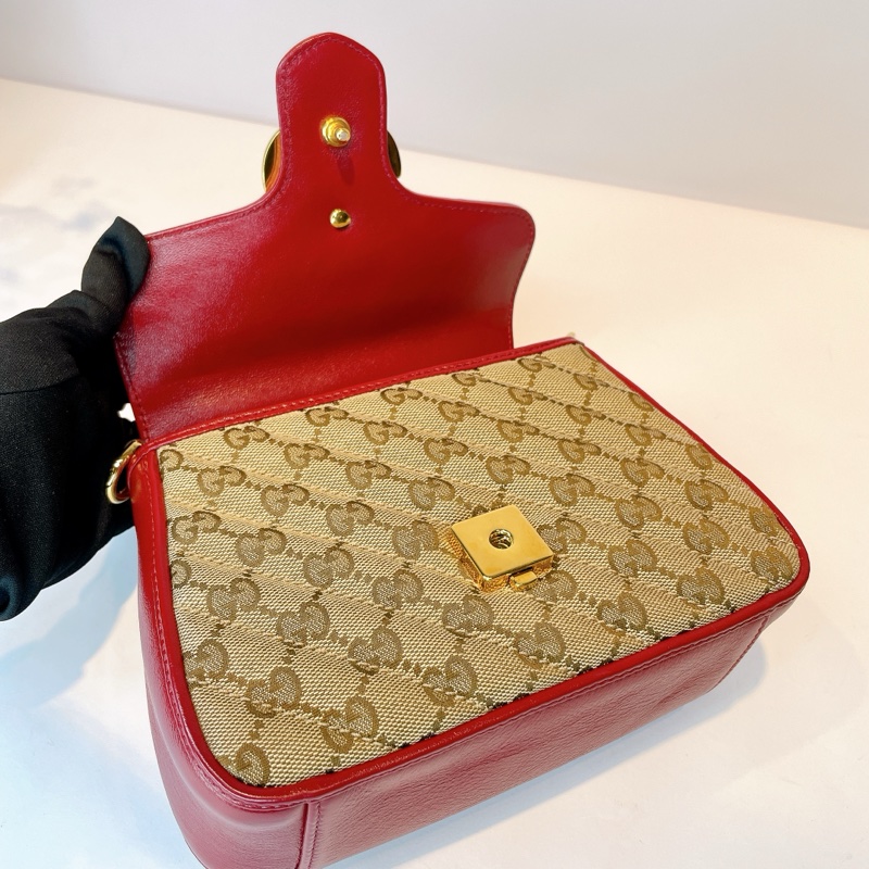 GUCCI MARMONT經典雙G緹花布菱格紋手提兩用包-5