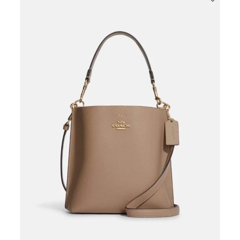 真品 COACH 灰褐色雙面皮革Mollie水桶包-0