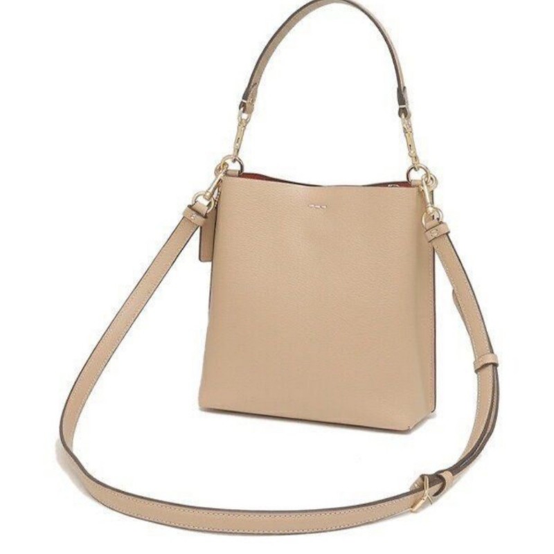 真品 COACH 灰褐色雙面皮革Mollie水桶包-1