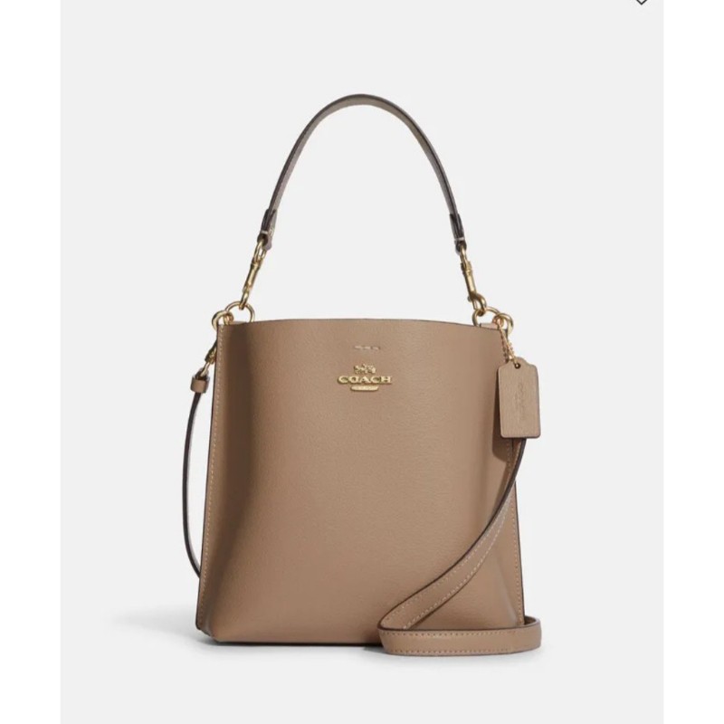 真品 COACH 灰褐色雙面皮革Mollie水桶包-6