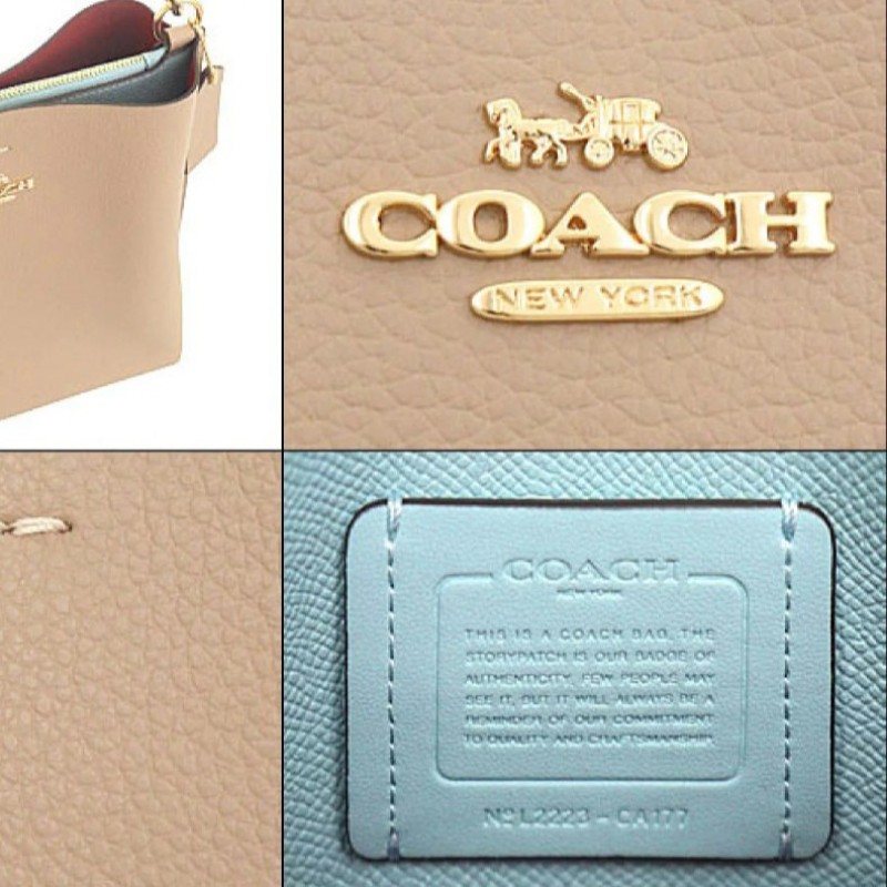 真品 COACH 灰褐色雙面皮革Mollie水桶包-5