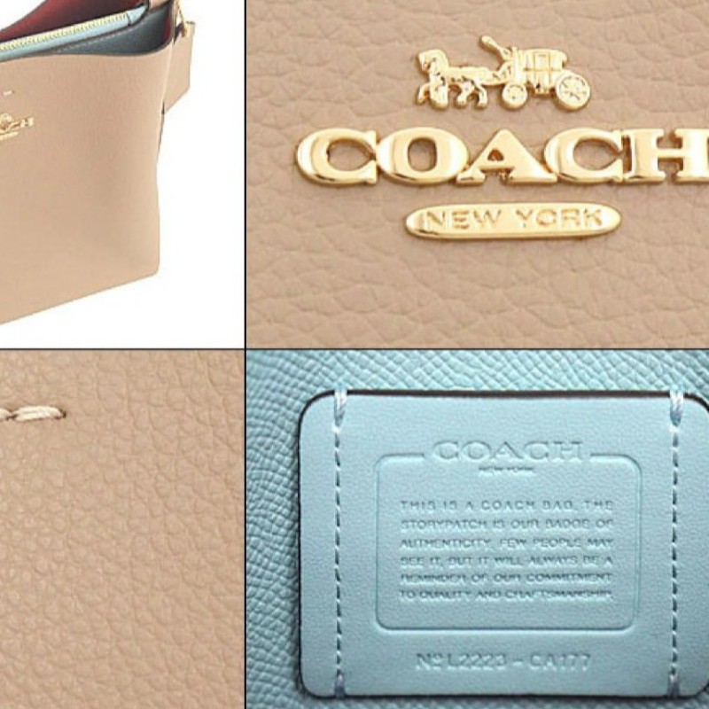 真品 COACH 灰褐色雙面皮革Mollie水桶包-13