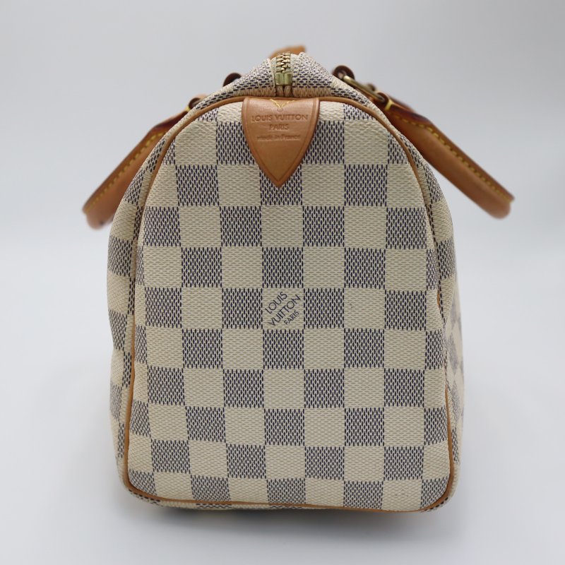 LOUIS VUITTON LV 路易威登 #1714 N41534 白色 棋盤格紋 Speedy 25 手提 波士頓包-3