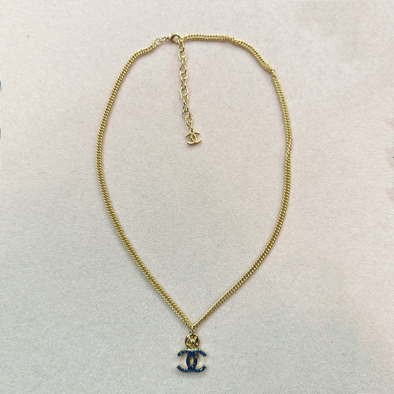 CHANEL 香奈兒 小香 24P 新款 牛仔雙C logo 金色 星星圈圈 項鍊 全新-0