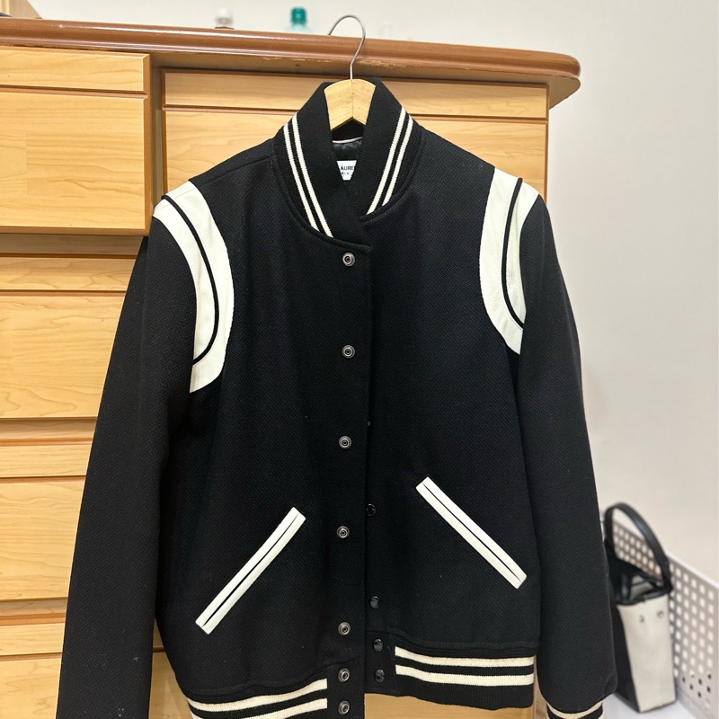 ysl  Saint Laurent Teddy 經典黑白羊毛棒球外套-1