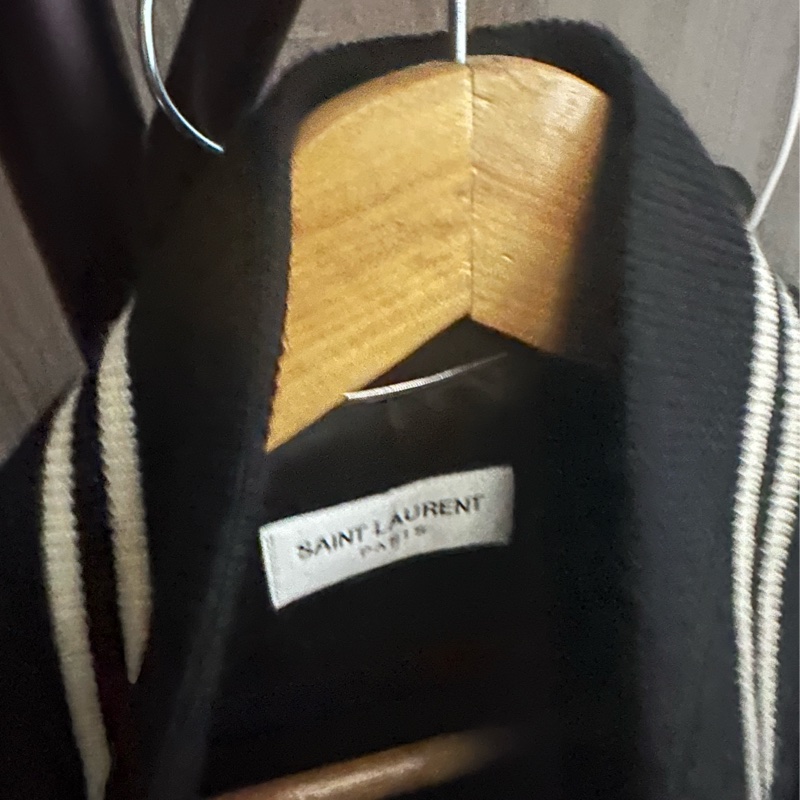 ysl  Saint Laurent Teddy 經典黑白羊毛棒球外套-4