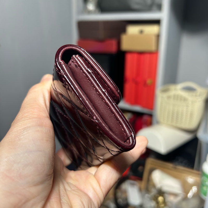 真品 正品 CHANEL 亮面小羊皮 扣蓋零錢卡片夾-5