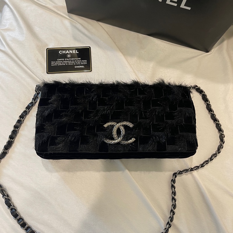 稀有毛草拼接工藝🏅超美釋出❤️❤️❤️ 香奈兒黑色拼接毛草鏈帶包 稀有毛草拼接翻蓋肩背包-20