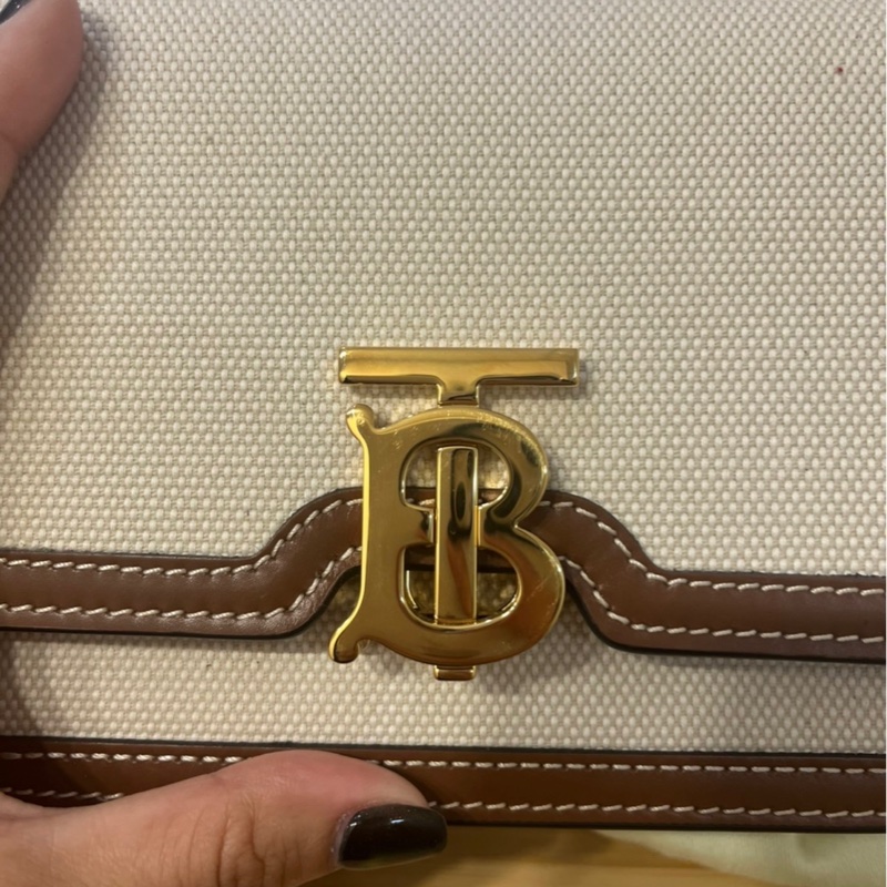 BURBERRY 巴寶莉 mini TB金字 LOGO帆布翻蓋迷你肩背/斜背包(麥芽棕色)-15