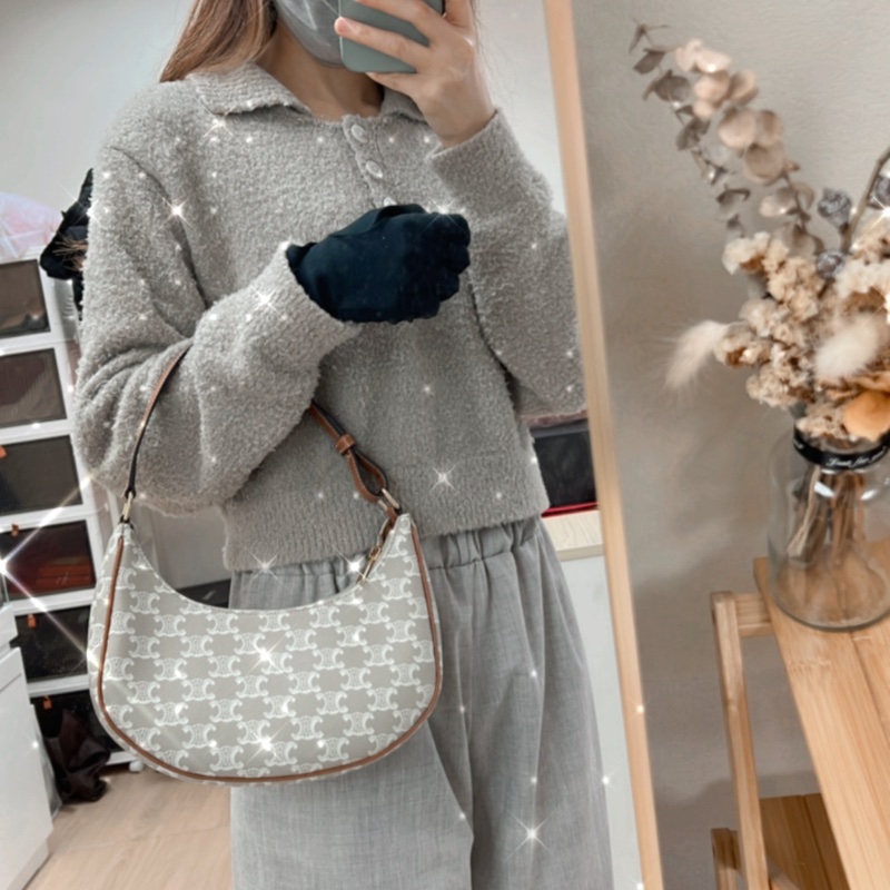 Celine Ava Medium 腋下包中號 米灰色-12