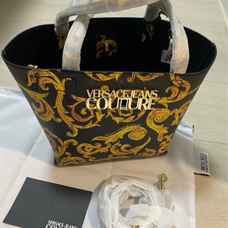 Versace 凡賽斯 全新品 黑標金花托特 手提包/斜背包-0