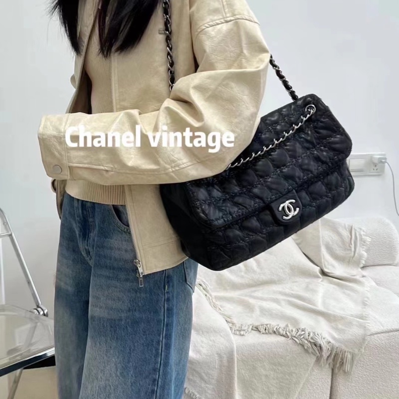 香奈兒 Chanel 毛呢外縫線泡芙機場包xl-0