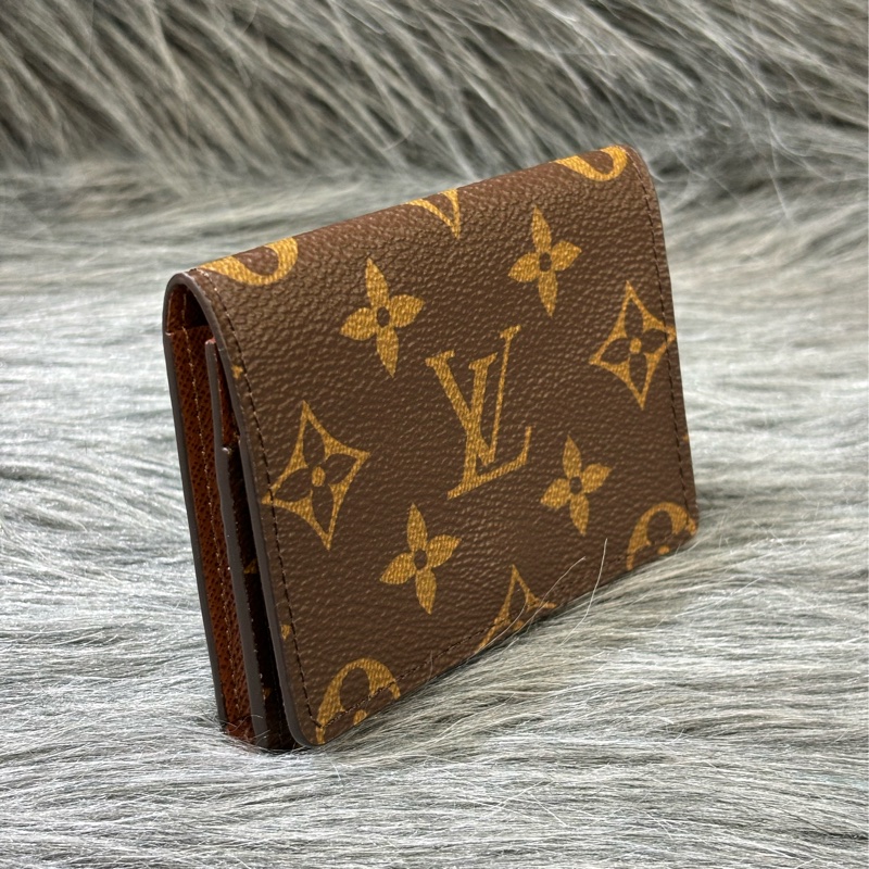 LV M63801 老花 原花 咖皮 金釦 名片夾 卡包 皮夾 零錢包 卡夾-3