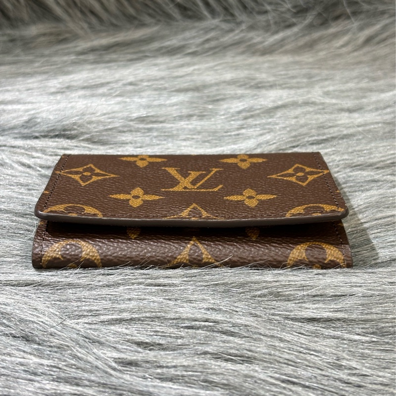 LV M63801 老花 原花 咖皮 金釦 名片夾 卡包 皮夾 零錢包 卡夾-9