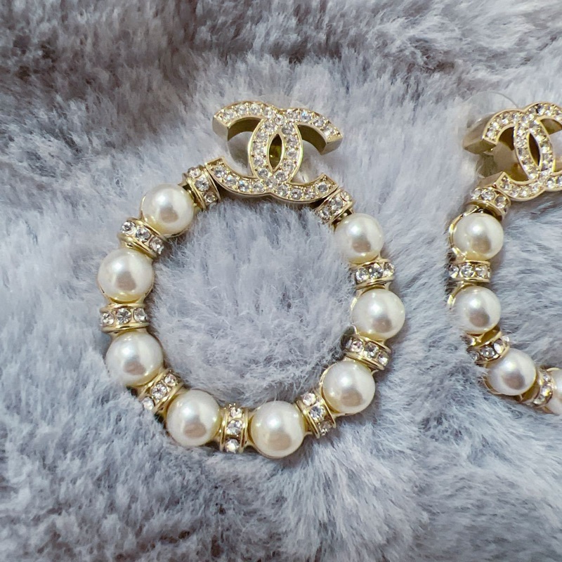 Chanel Black Pink Jennie 同款珍珠耳環-2