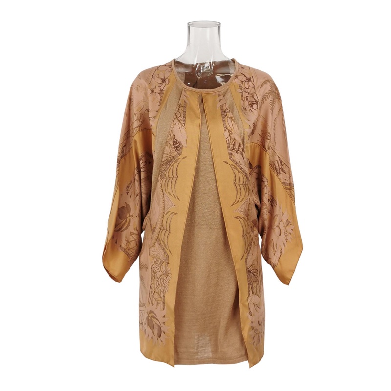 Hermes 桑蠶絲圓領印花連衣裙34碼-0