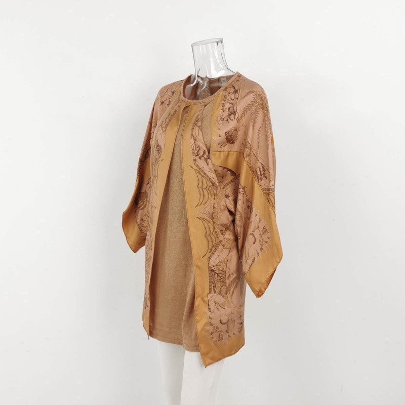 Hermes 桑蠶絲圓領印花連衣裙34碼-1