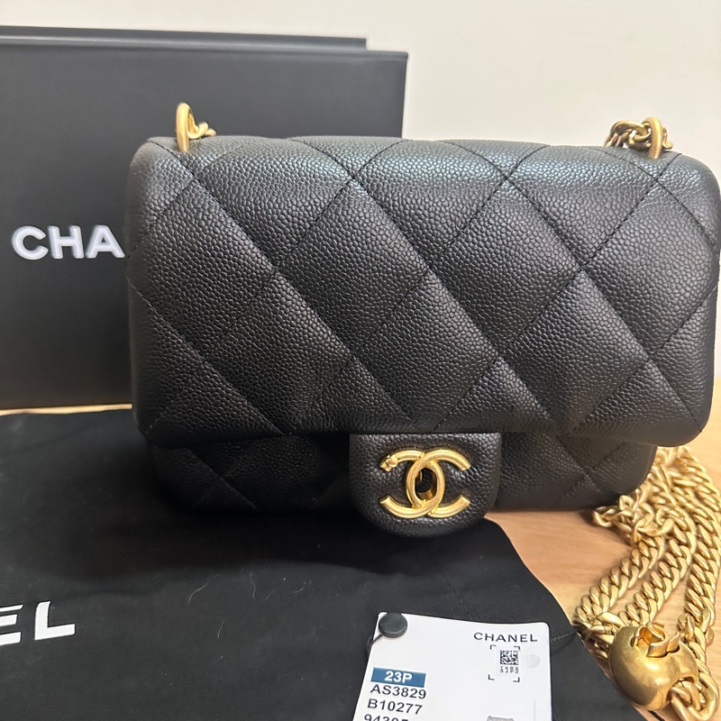 CHANEL香奈兒 愛心金球鏈條方胖子包 20公分荔枝皮-2