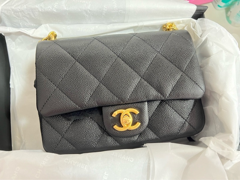 CHANEL香奈兒 愛心金球鏈條方胖子包 20公分荔枝皮-5