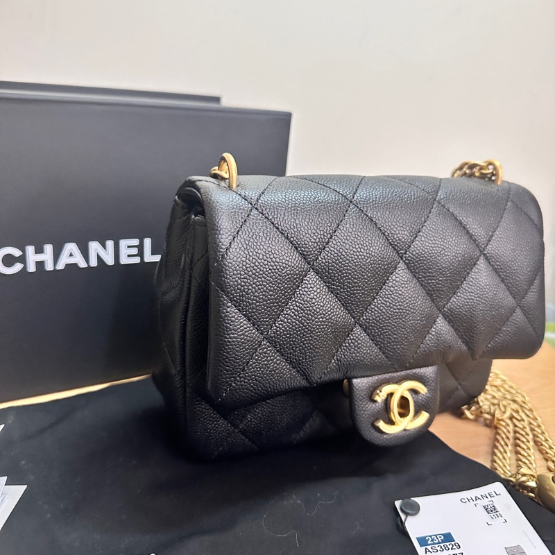 CHANEL香奈兒 愛心金球鏈條方胖子包 20公分荔枝皮-8