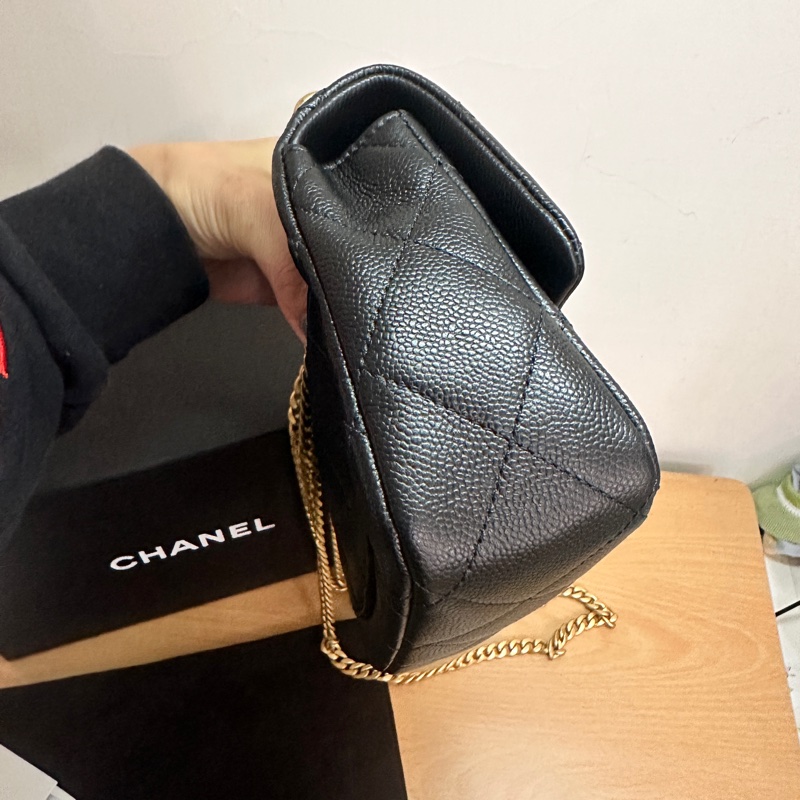 CHANEL香奈兒 愛心金球鏈條方胖子包 20公分荔枝皮-13