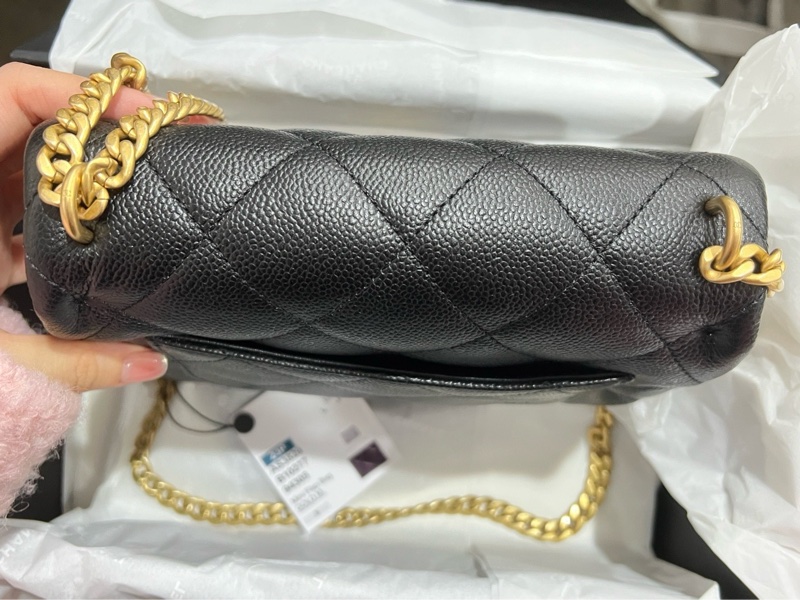 CHANEL香奈兒 愛心金球鏈條方胖子包 20公分荔枝皮-14