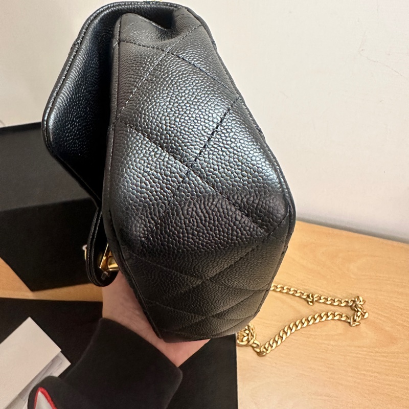 CHANEL香奈兒 愛心金球鏈條方胖子包 20公分荔枝皮-19