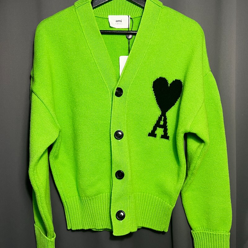 (全新) AMI 純初剪羊毛開襟罩衫 韓系寬版毛衣 愛心毛衣 潮流毛衣 中性服飾 S號-0