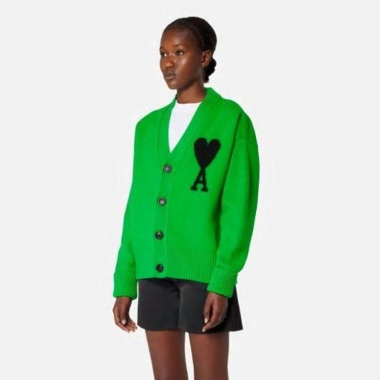 (全新) AMI 純初剪羊毛開襟罩衫 韓系寬版毛衣 愛心毛衣 潮流毛衣 中性服飾 S號-1