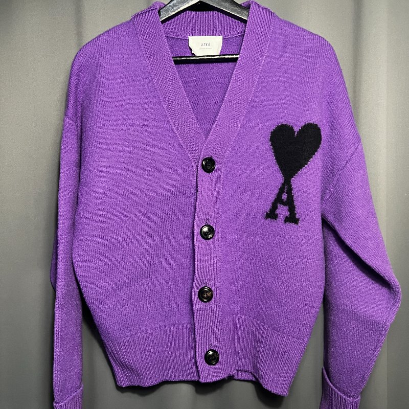 (二手) AMI 純初剪羊毛開襟罩衫 韓系寬版毛衣 愛心毛衣 潮流毛衣 中性服飾 S號-0