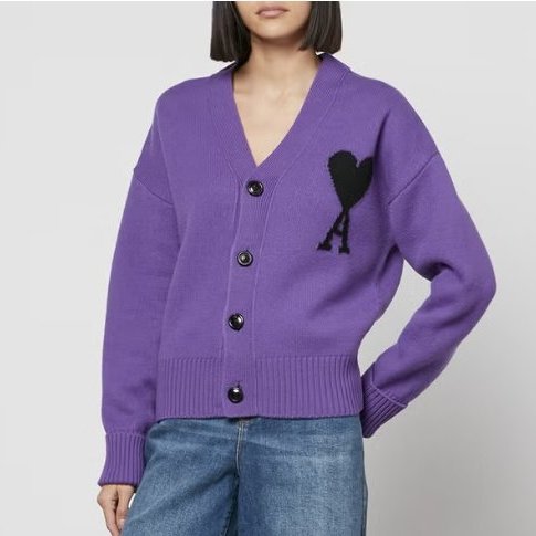 (二手) AMI 純初剪羊毛開襟罩衫 韓系寬版毛衣 愛心毛衣 潮流毛衣 中性服飾 S號-1