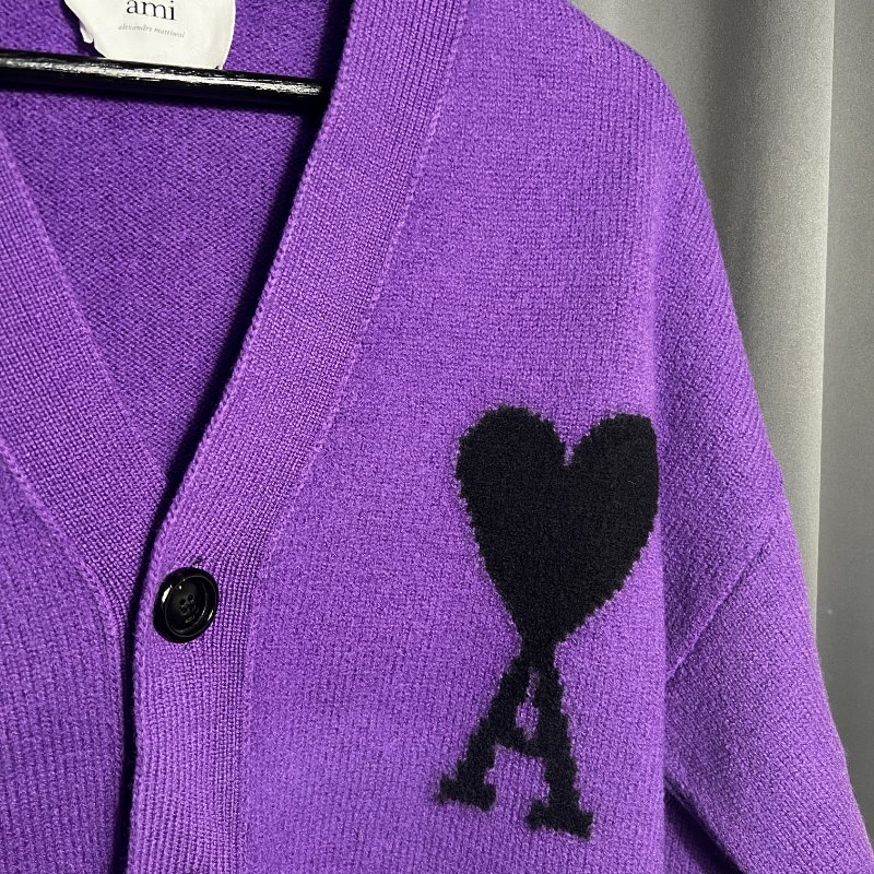 (二手) AMI 純初剪羊毛開襟罩衫 韓系寬版毛衣 愛心毛衣 潮流毛衣 中性服飾 S號-3