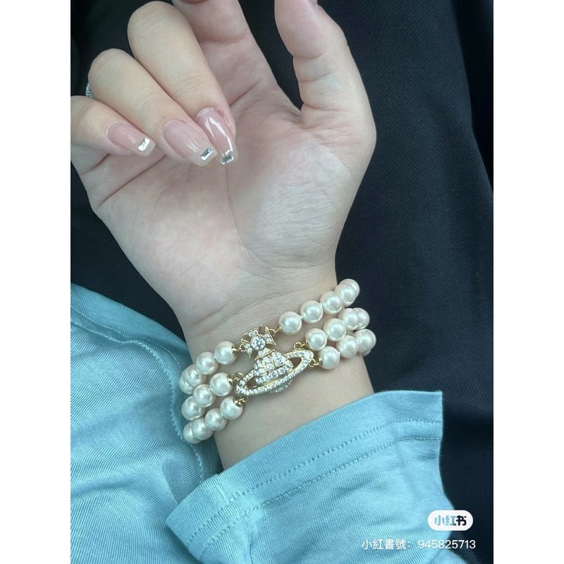 Vivienne Westwood 西太后 三層 珍珠 手鍊 金色-0