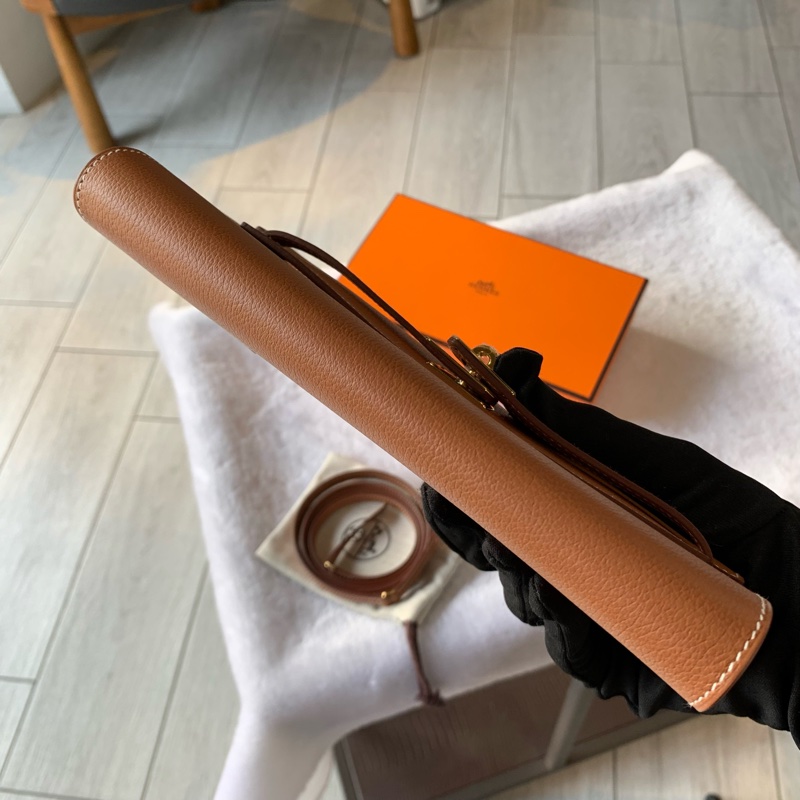 HERMES 金釦 Evercolor皮 Kelly To Go 皮夾式斜背包(金棕色)-4