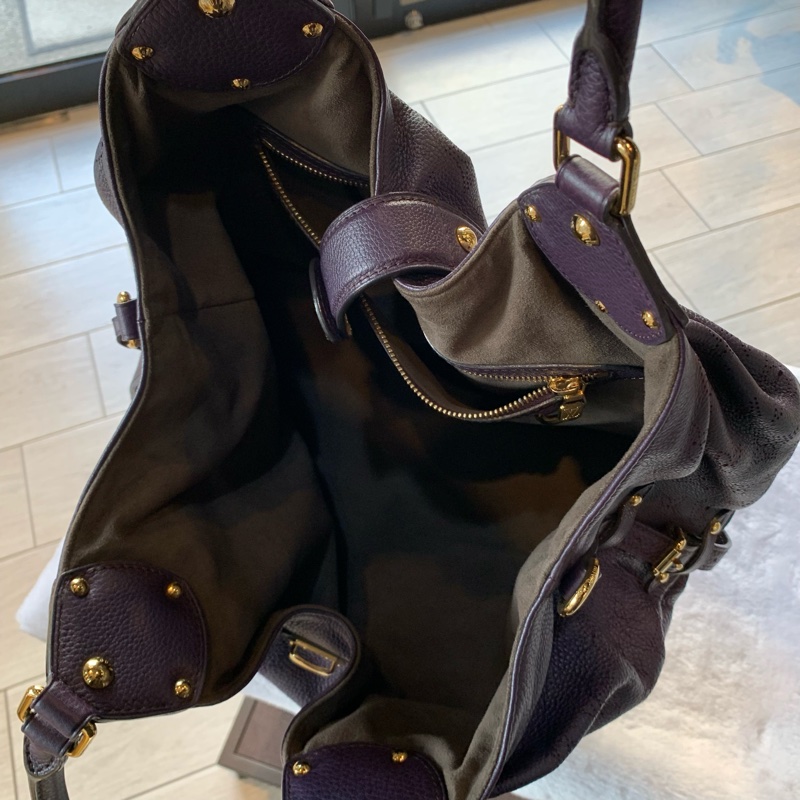 Louis Vuitton Mahina L號抓皺洞洞手提/肩背包(紫色)-8