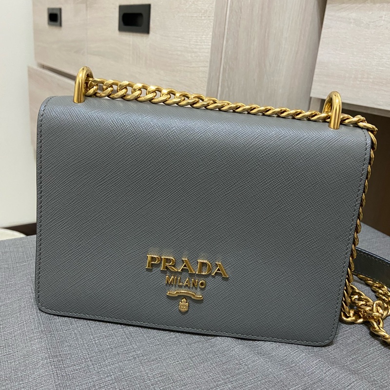 Prada 灰藍色鏈條小包-5