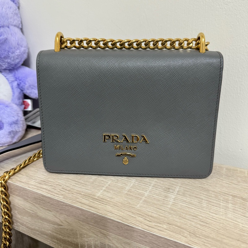 Prada 灰藍色鏈條小包-1
