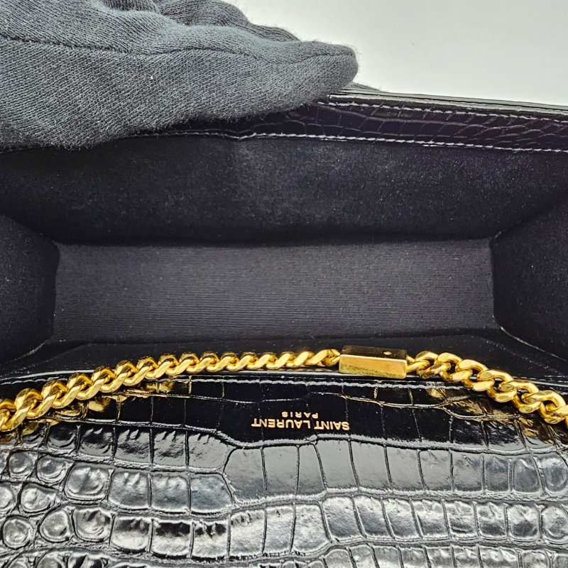 YVES SAINT LAURENT YSL 黑色 鱷魚紋 KATE 流蘇 金扣 WOC包/信封包/斜背包-9