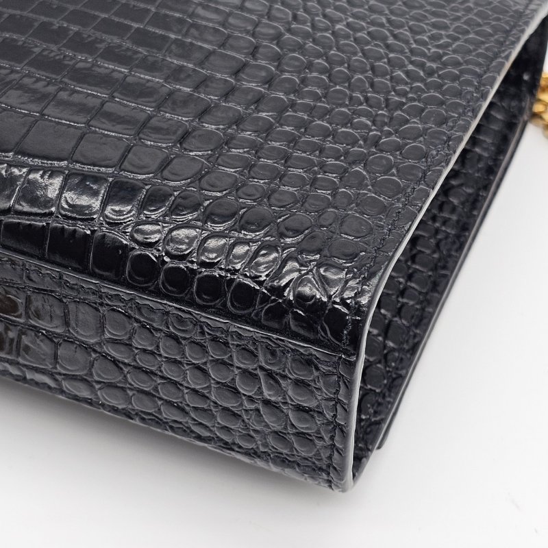 YVES SAINT LAURENT YSL 黑色 鱷魚紋 KATE 流蘇 金扣 WOC包/信封包/斜背包-8