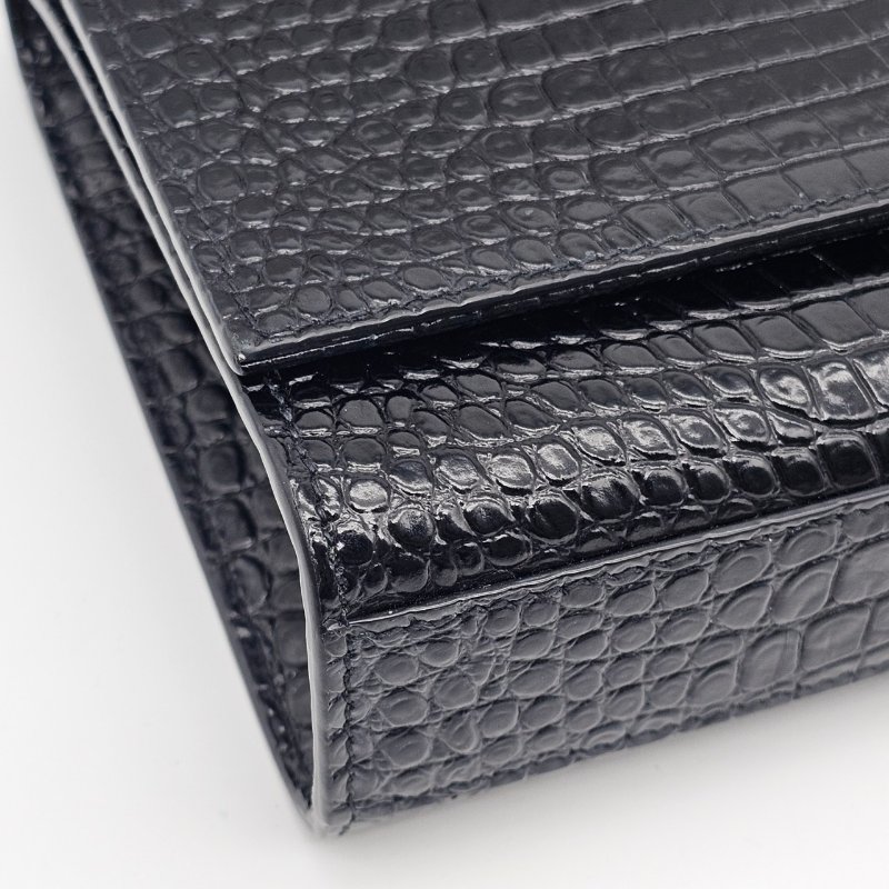 YVES SAINT LAURENT YSL 黑色 鱷魚紋 KATE 流蘇 金扣 WOC包/信封包/斜背包-5