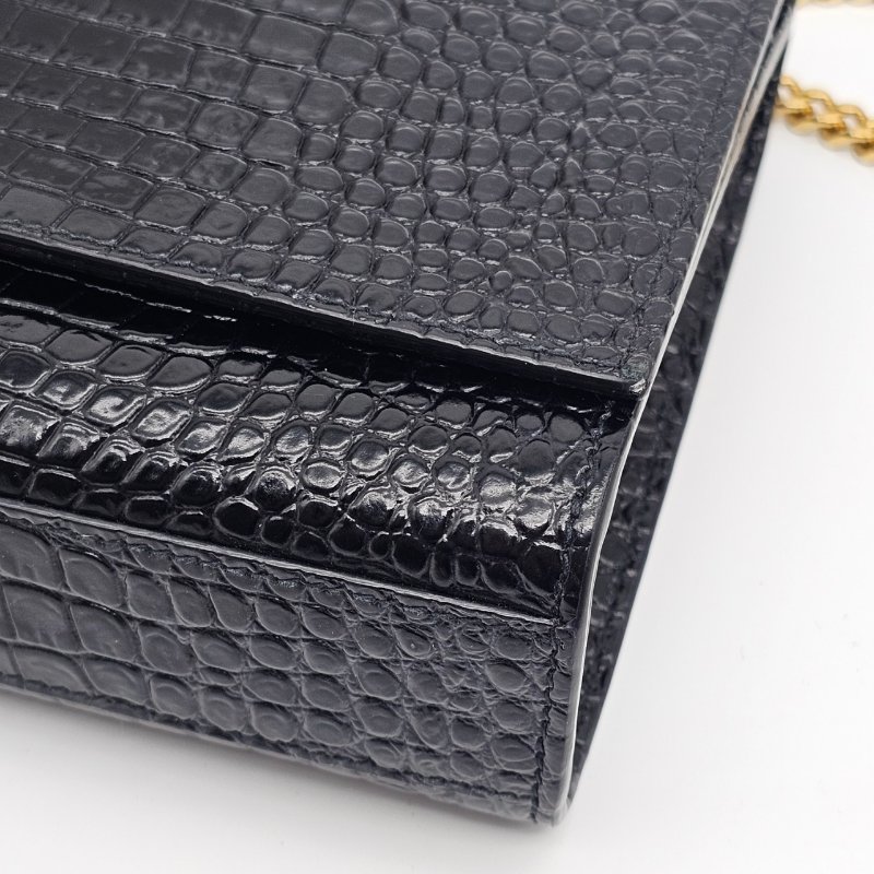 YVES SAINT LAURENT YSL 黑色 鱷魚紋 KATE 流蘇 金扣 WOC包/信封包/斜背包-6