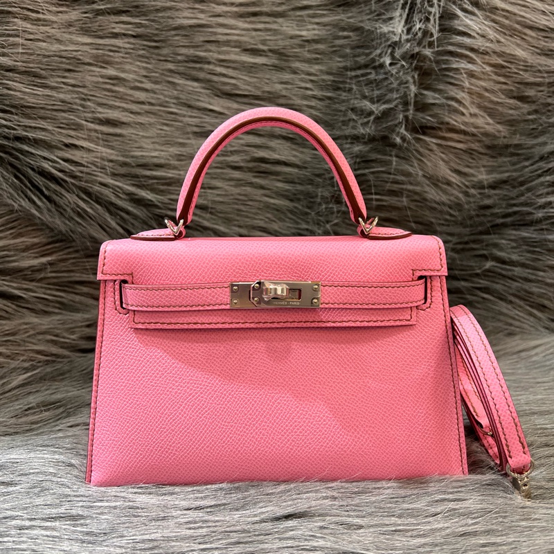 Hermes Mini kelly 2 5P Pink 粉色 粉紫色 銀釦 Epsom皮 外縫 Mini Kelly2 手提包 凱莉包 斜背包 肩背包 小包-0