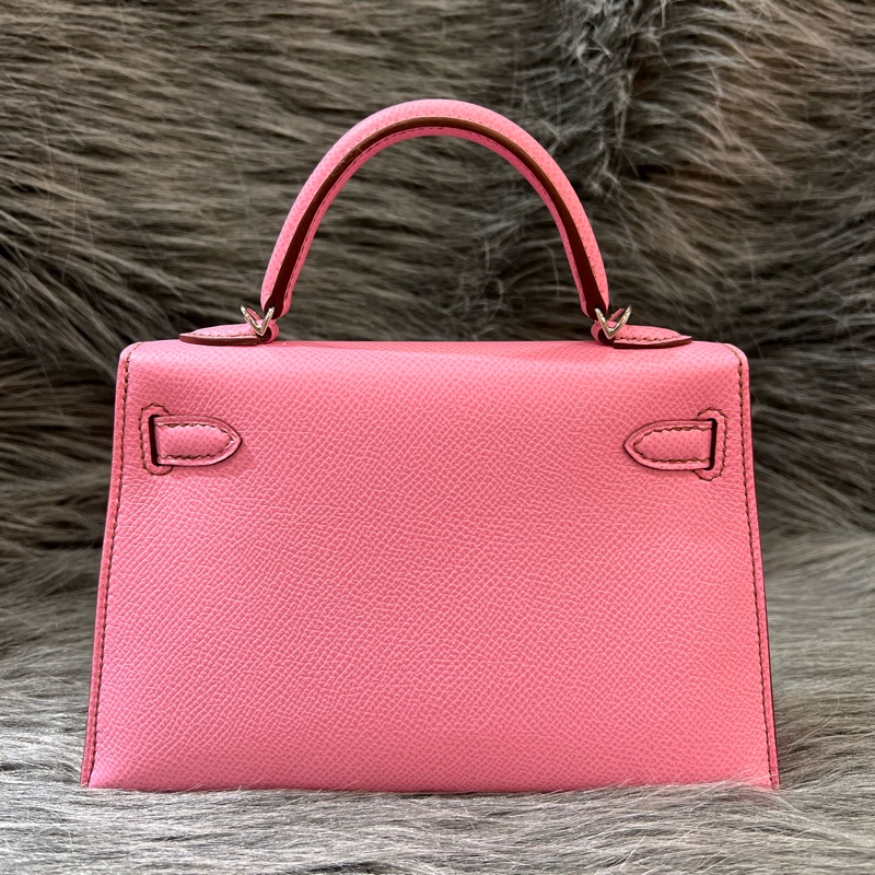 Hermes Mini kelly 2 5P Pink 粉色 粉紫色 銀釦 Epsom皮 外縫 Mini Kelly2 手提包 凱莉包 斜背包 肩背包 小包-3