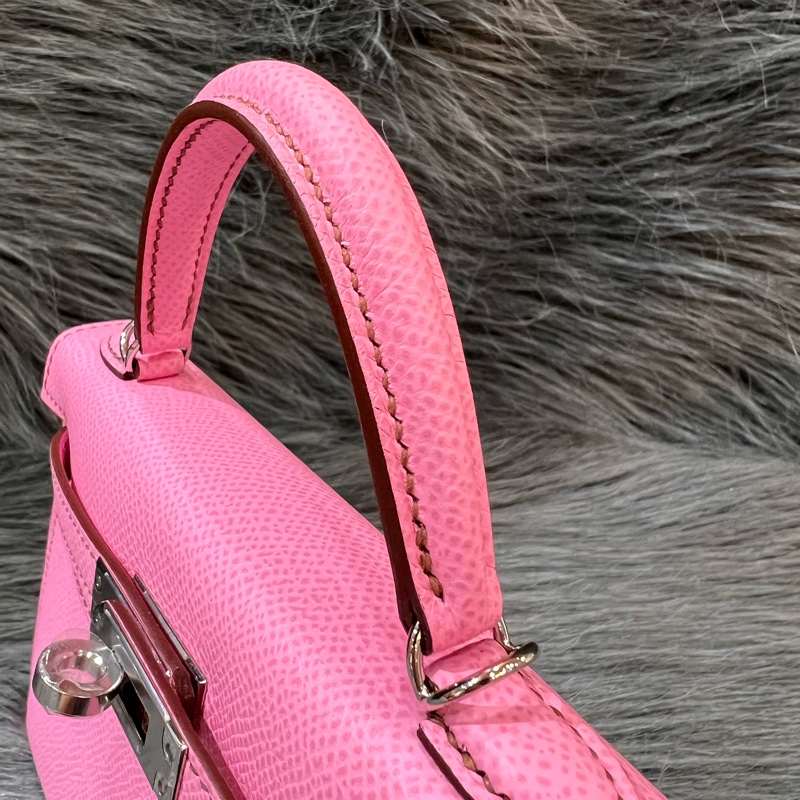 Hermes Mini kelly 2 5P Pink 粉色 粉紫色 銀釦 Epsom皮 外縫 Mini Kelly2 手提包 凱莉包 斜背包 肩背包 小包-12