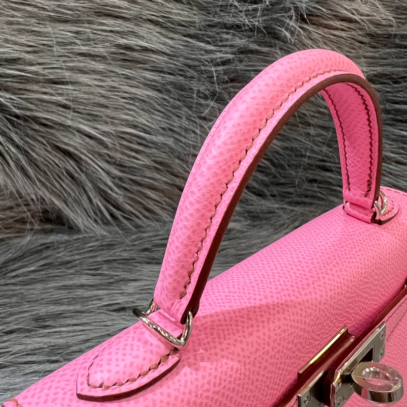 Hermes Mini kelly 2 5P Pink 粉色 粉紫色 銀釦 Epsom皮 外縫 Mini Kelly2 手提包 凱莉包 斜背包 肩背包 小包-13