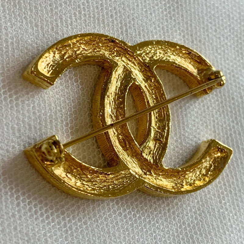 Chanel Vintage 雙排滿鑽胸針 銅鍍24K金-3